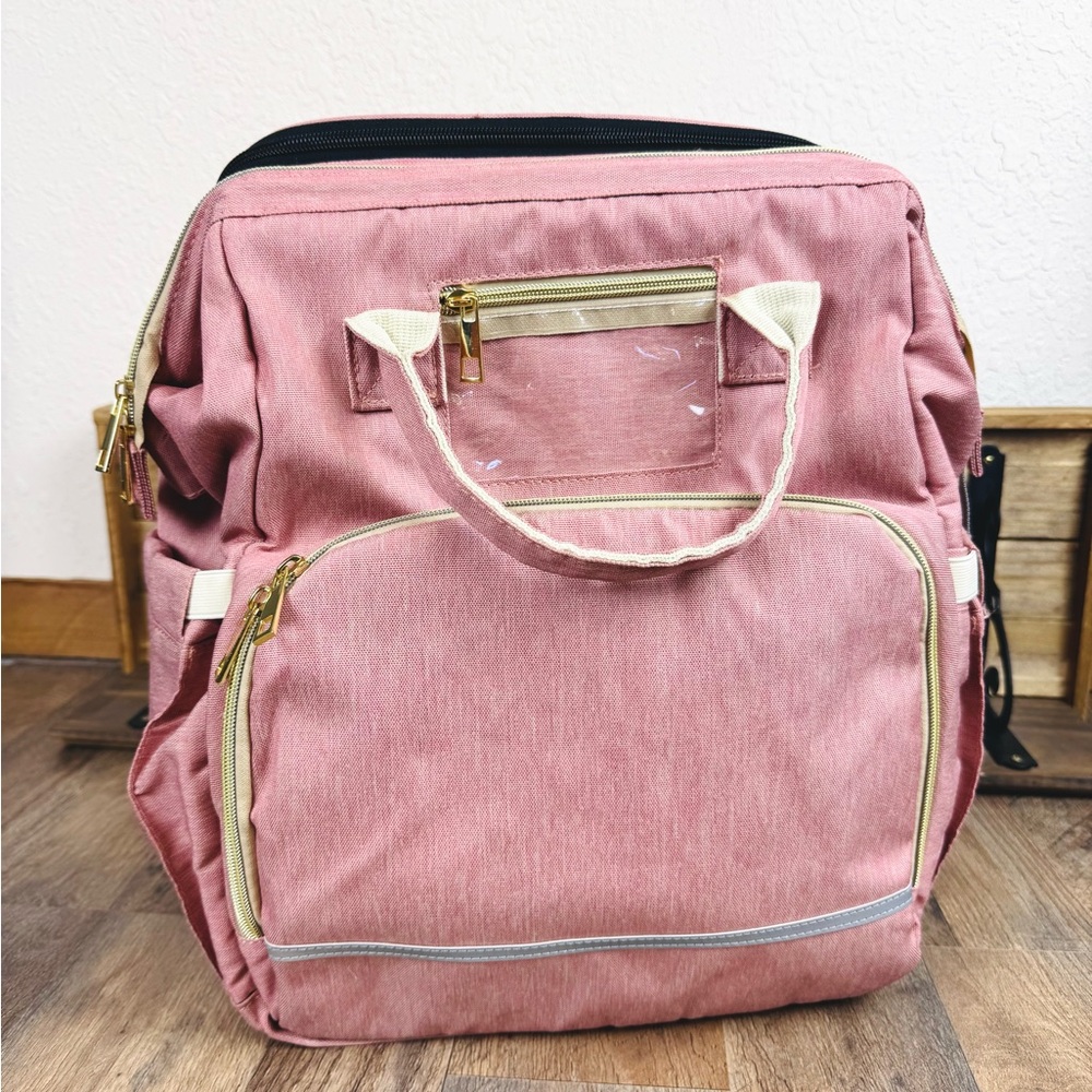 Pink Diaper Bag Backpack With Changing Pull-out